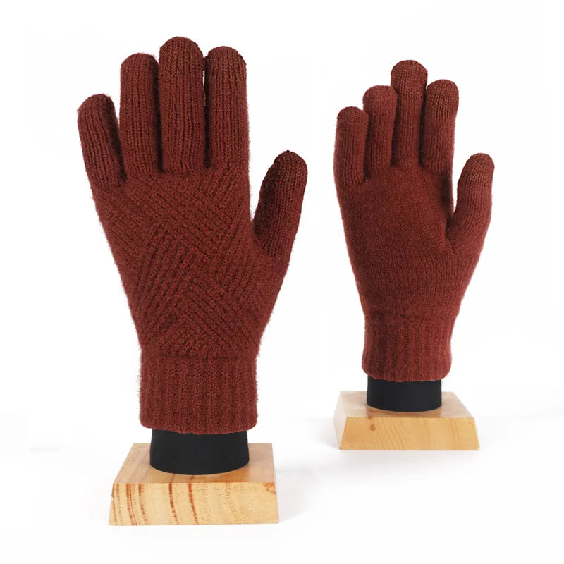 Fashion Cashmere Women Men Winter Cashmere Cold Protection Double-layer Thickening Warm Touch Screen Knitted Woolen Gloves