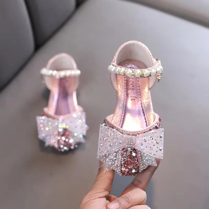 Summer Princess Girls Sandals Sequins Rhinestone Bow Girls Shoes New Baby Perform Prewalker Leather Casual Shoes