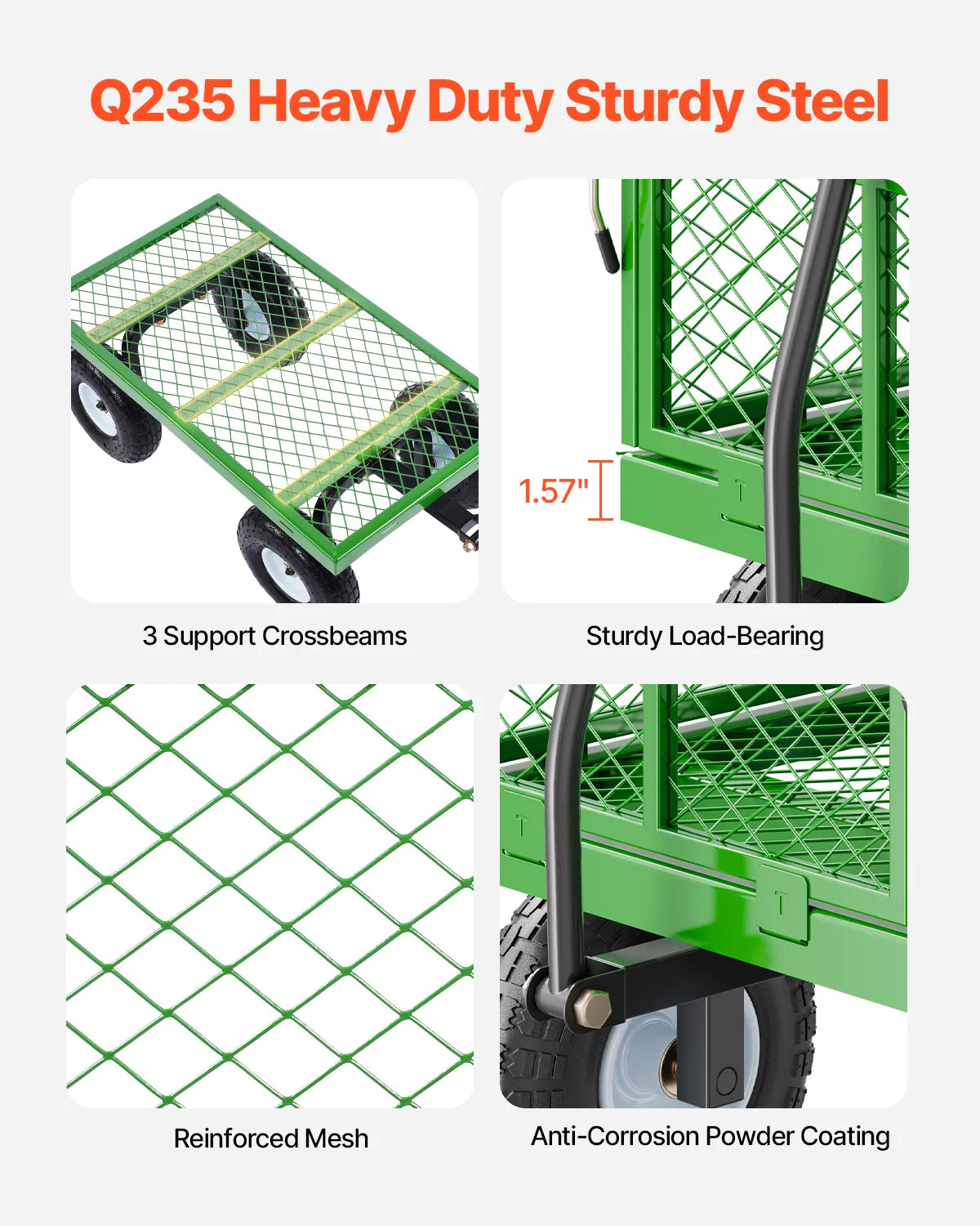 Steel Garden Cart on Wheels  Pullable 180°Rotating Handle