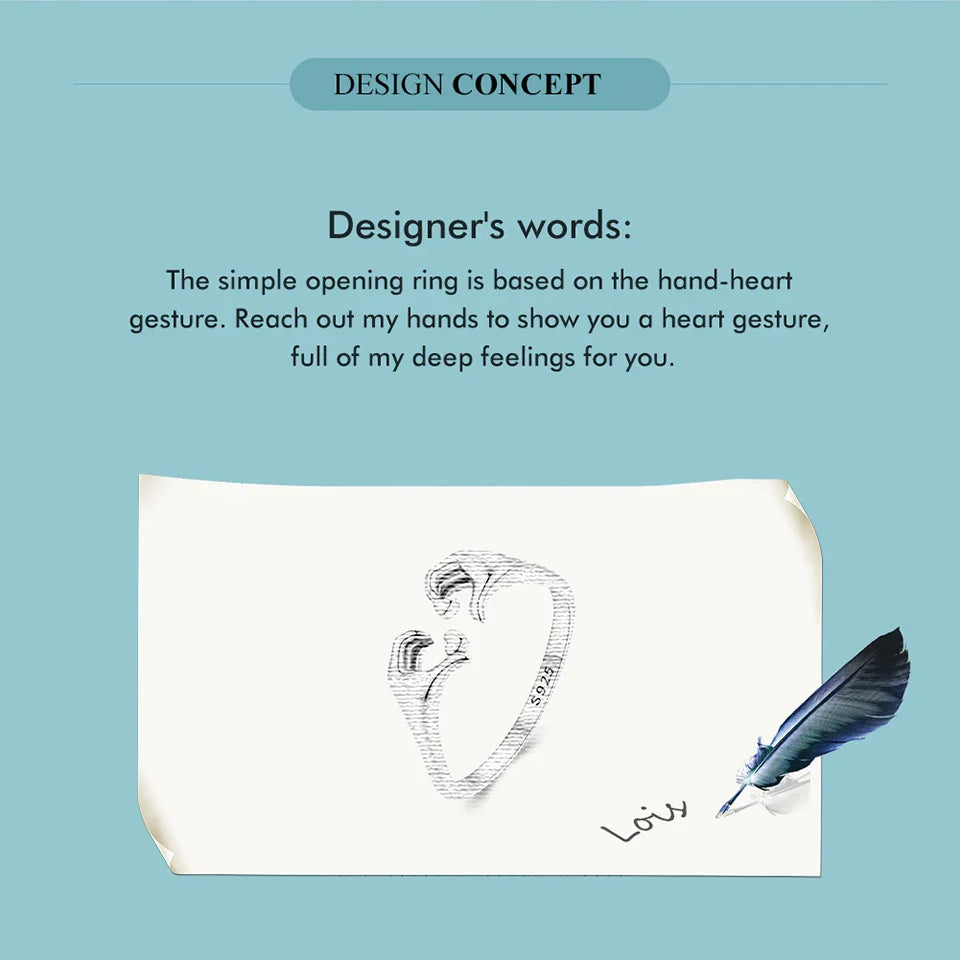 WOSTU Real 925 Sterling Silver Romantic Hand Heart Rings For Women Palm Love Couple Wedding Rings Valentine's Day Jewelry Gift
