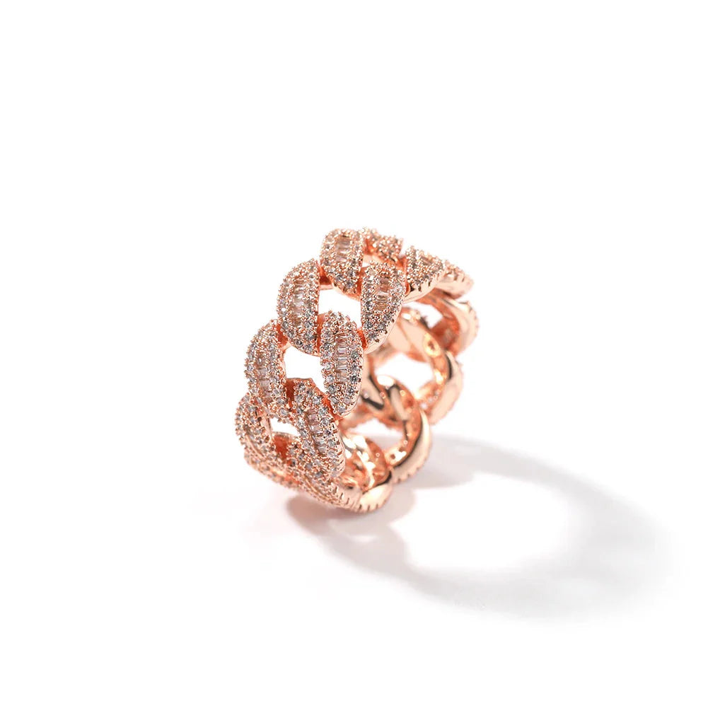 Cuban Link Rings Iced Out Baguettes Ring Men Cubic Zircon