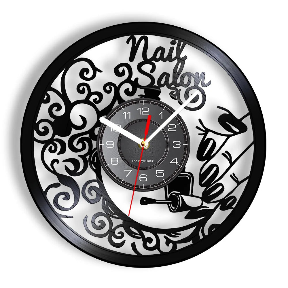 Manicure Design Wall Clock Fashion Beauty Store Wall Art Salon Vinyl Record Wall Clock Beauty Home Decor Gift For Her