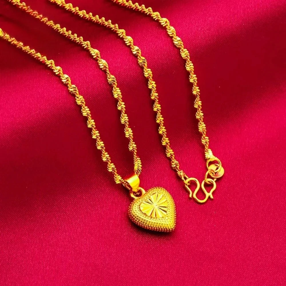 24K Gold Color Flower Pendant Necklaces for Women 18 Inch Water Wave