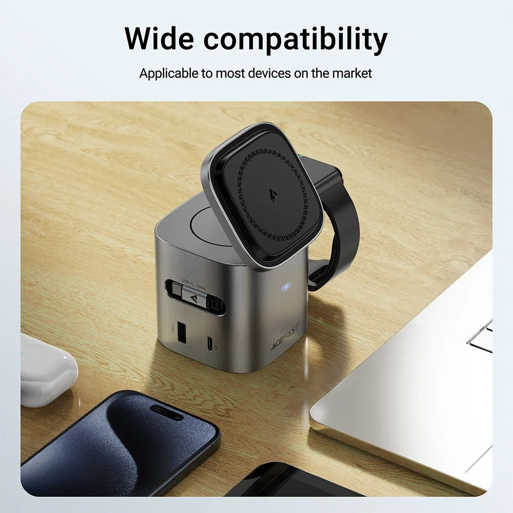 ACEFAST 6 in 1 Multifunction 15W Magnetic Wireless Charging Station For iPhone 16 15 GaN PD65W Charging Cube USB C Fast Charging