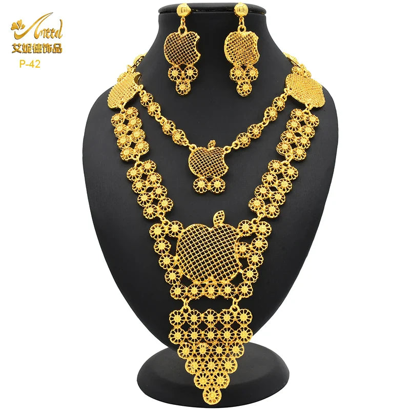 ANIID African 24K Gold Plated Jewelry Sets For Women 2PCS Set