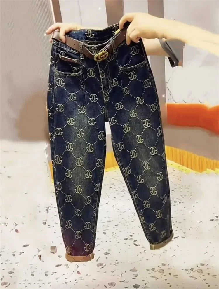 Women's Jeans For Autumn And Winter, High Waist, Loose Fit, Slim Fit, Shopping And Leisure, High-end Brand Pants, 2024 New Item