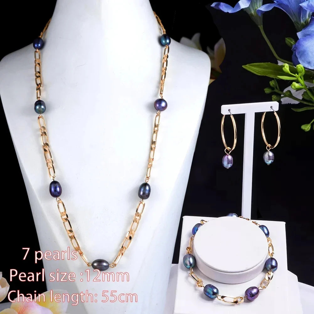 Imitation Tahitian Baroque Women's Jewelry Sets Chain Necklace with Pearls Freshwater Pearl Bracelets Neckalces Set for Women