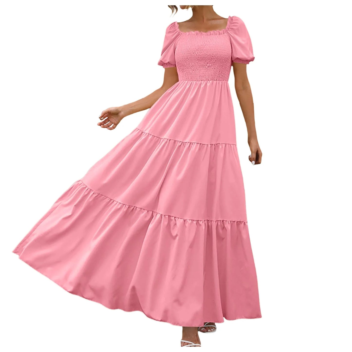 Female Dresses Outfits Women'S 2024 Floral Boho Dress Wrap Crew Neck Short Sleeve Belted Ruffle Hem A Line Flowy Ropa Para Mujer