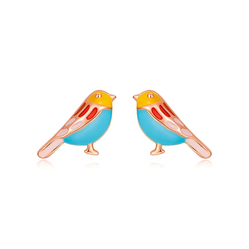 Trustdavis 100% 925 Sterling Silver Women's Jewelry Fashion Cute Color Birds Stud Earrings For Women Daughter Girls Gift DA303