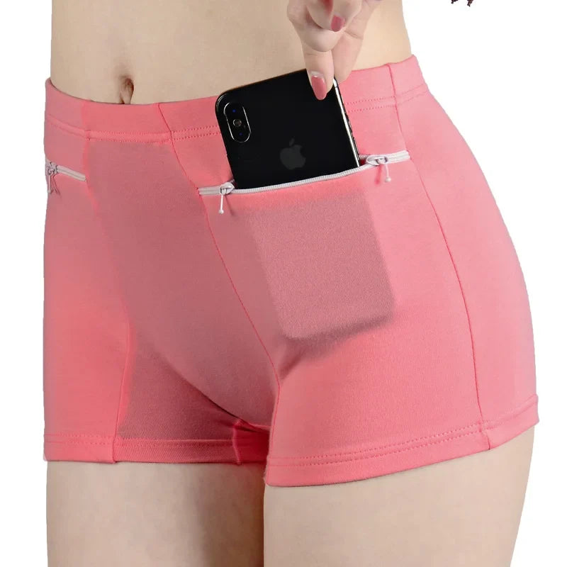 Plus Size Women Safety Short Pants Soft Boyshort Under Skirt Shorts With Zipper Pockets Breathable Theft-proof Female Underwear