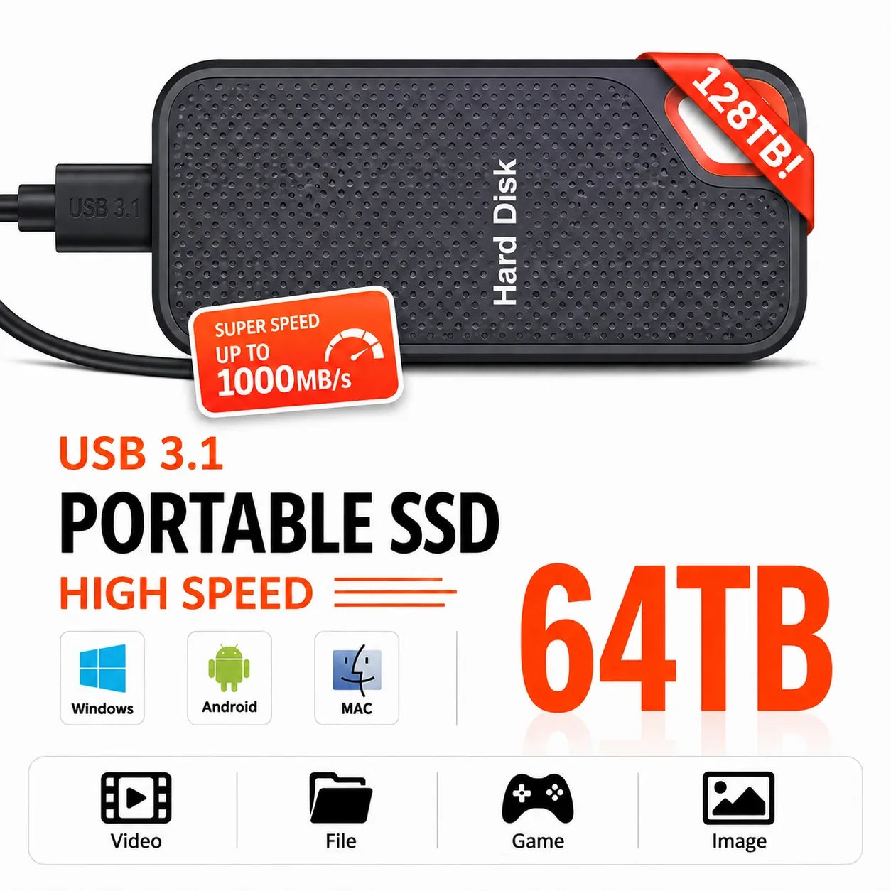 External Solid State Drive 1TB 2TB High Speed Transfer External Hard Drive Portable SSD Multi System Compatible For Windows MAC