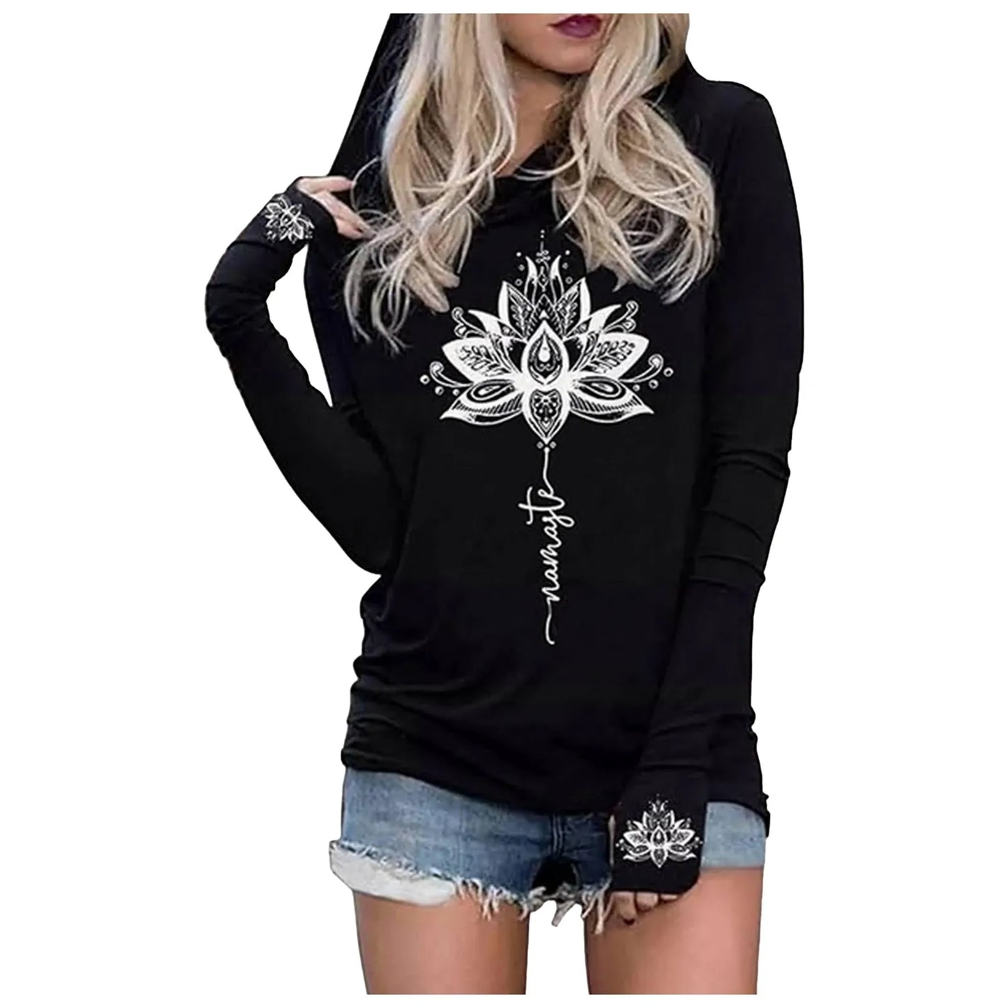 Halloween Graphic Long Sleeve Hooded T-Shirt Black Gothic Classic Vintage T-Shirt Moon Bat Tombstone Print Casual Y2k Clothes