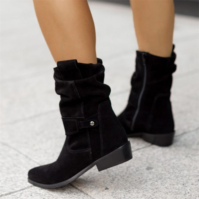 Women Ankle Boots Winter Low Heels Round  Plus Size Casual  Shoes Faux Suede Female Low Boots Free Shipping Chelsea Boots