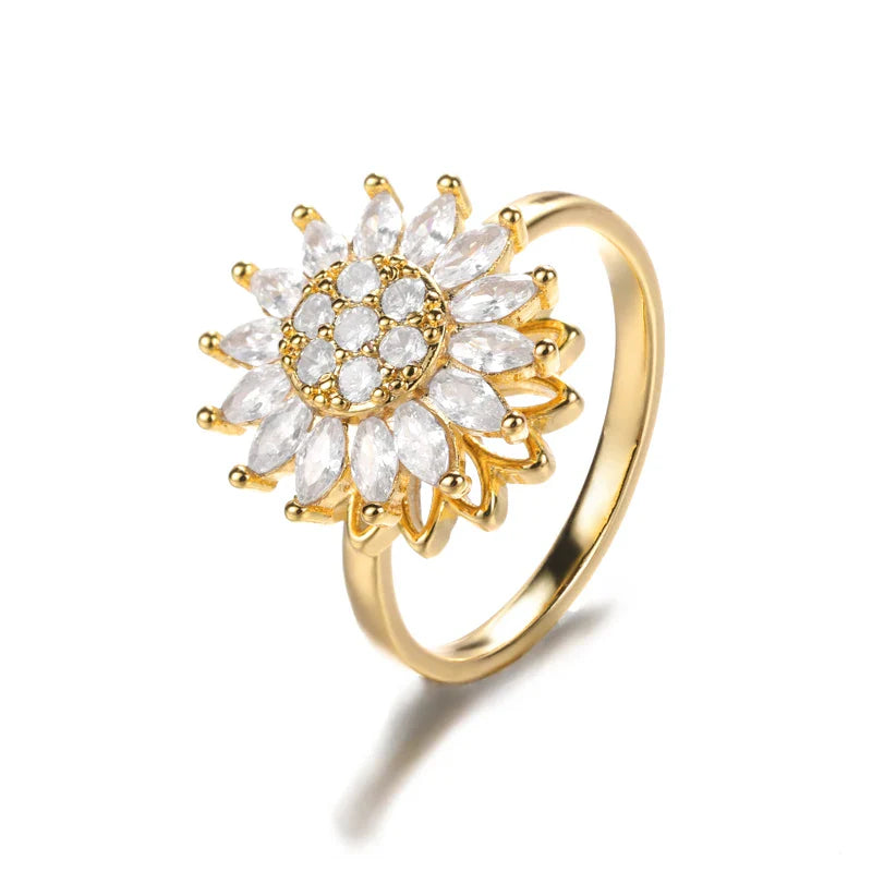 Luxury Crystal Snowflake Rings For Women Rotatable Fidget Anxiety Adjustable Ring Anti Stress Fashion Jewelry Gifts