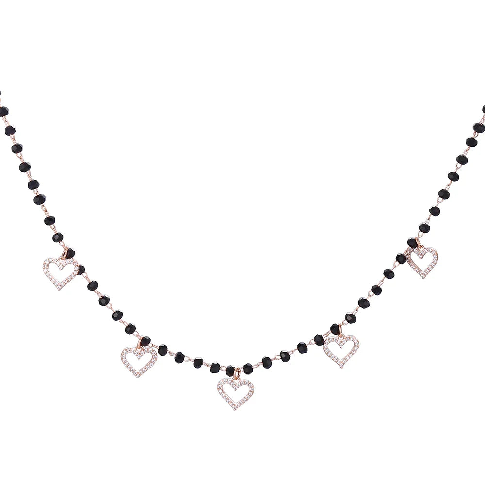 Fashion Double Layer Black Crystal Beads Necklace For Women Stainless Steel Star Choker Necklace Women's Jewelry femme Bijoux