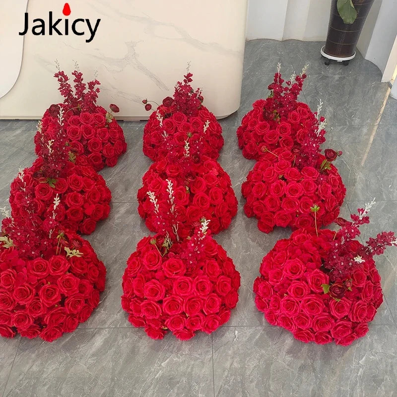 Red White Customized Artificial Rose Delphinium 50cm Flower Ball Wedding Decor Table Centerpieces Flower Decor Event Road Props