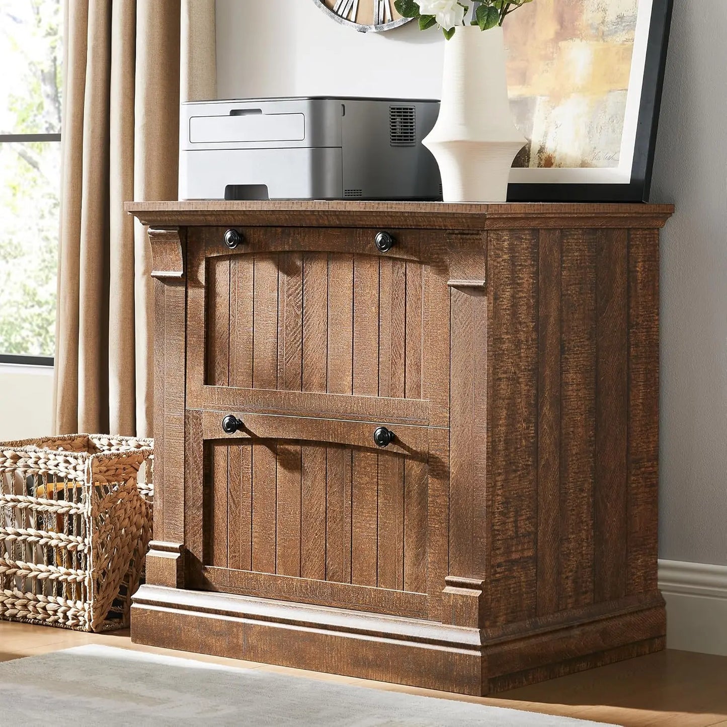 Rustic Brown 2-Drawer Lateral File Cabinet for Home Office