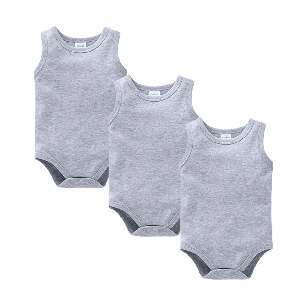 Kavkas 3 Pcs Summer Unisex Baby Vest Bodysuit 100% Cotton Sleeveless Newborn Solid Clothes 0-24 Months Clothing