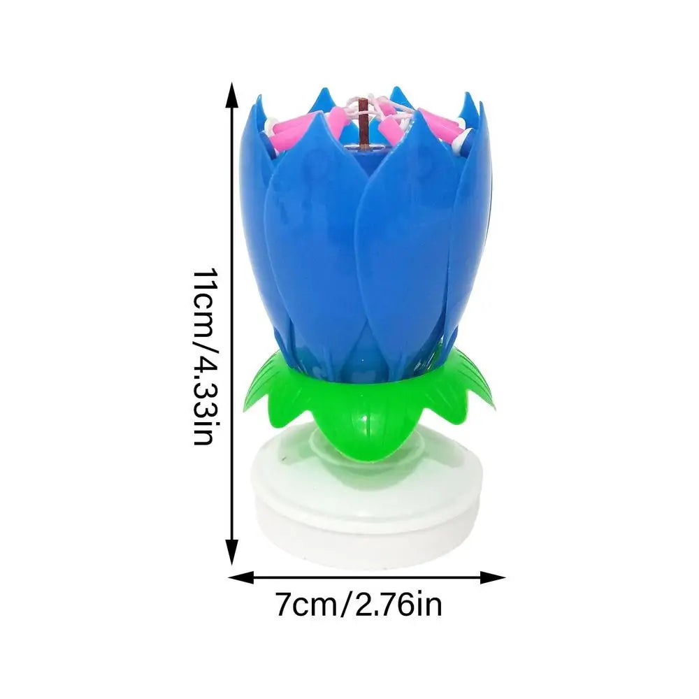 Innovative Party Cake Candles Musical Rotating Lotus Flower Flat Bottom Rotating Electronic Candle Birthday Cake Music Candles