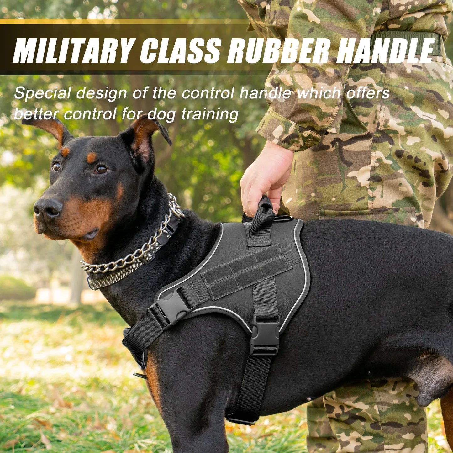 Explosion-Proof Tactical Dog Harness - Training and Outdoor Activity Vest for Doberman Pinschers and Small/Medium/Large Breeds