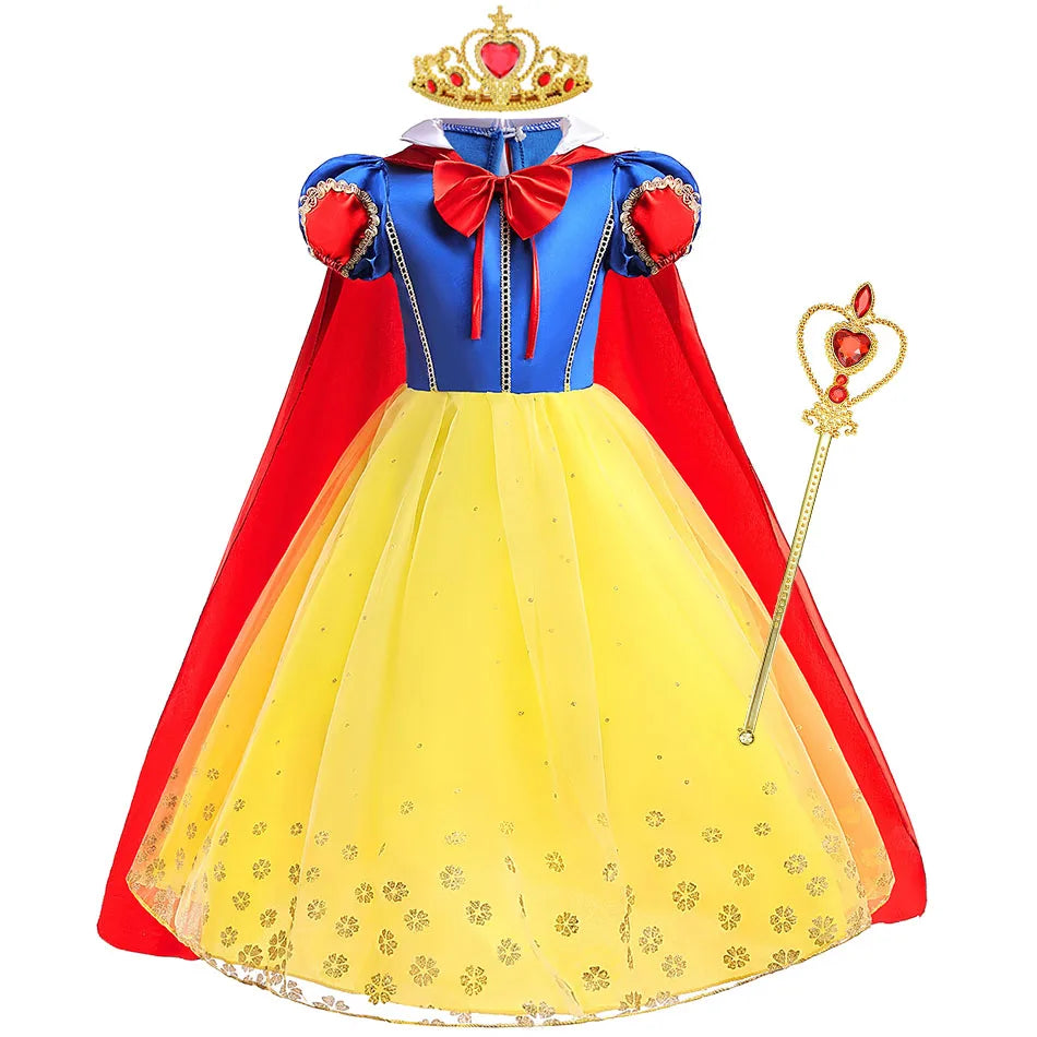 Disney 2024 Girls Costume Snow White Fancy Dress Kids Carnival Christmas Party Princess Children Birthday with Cloak Clothes