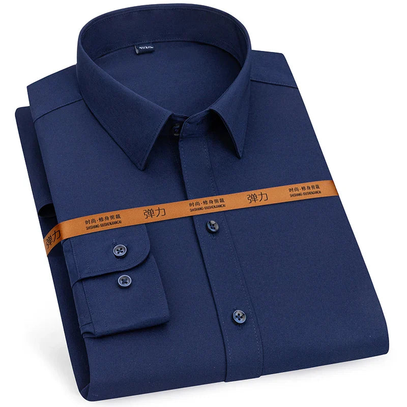 Men Solid Color Business Shirt Formal Fashion, Thin Classic White Long Sleeve Shirt.