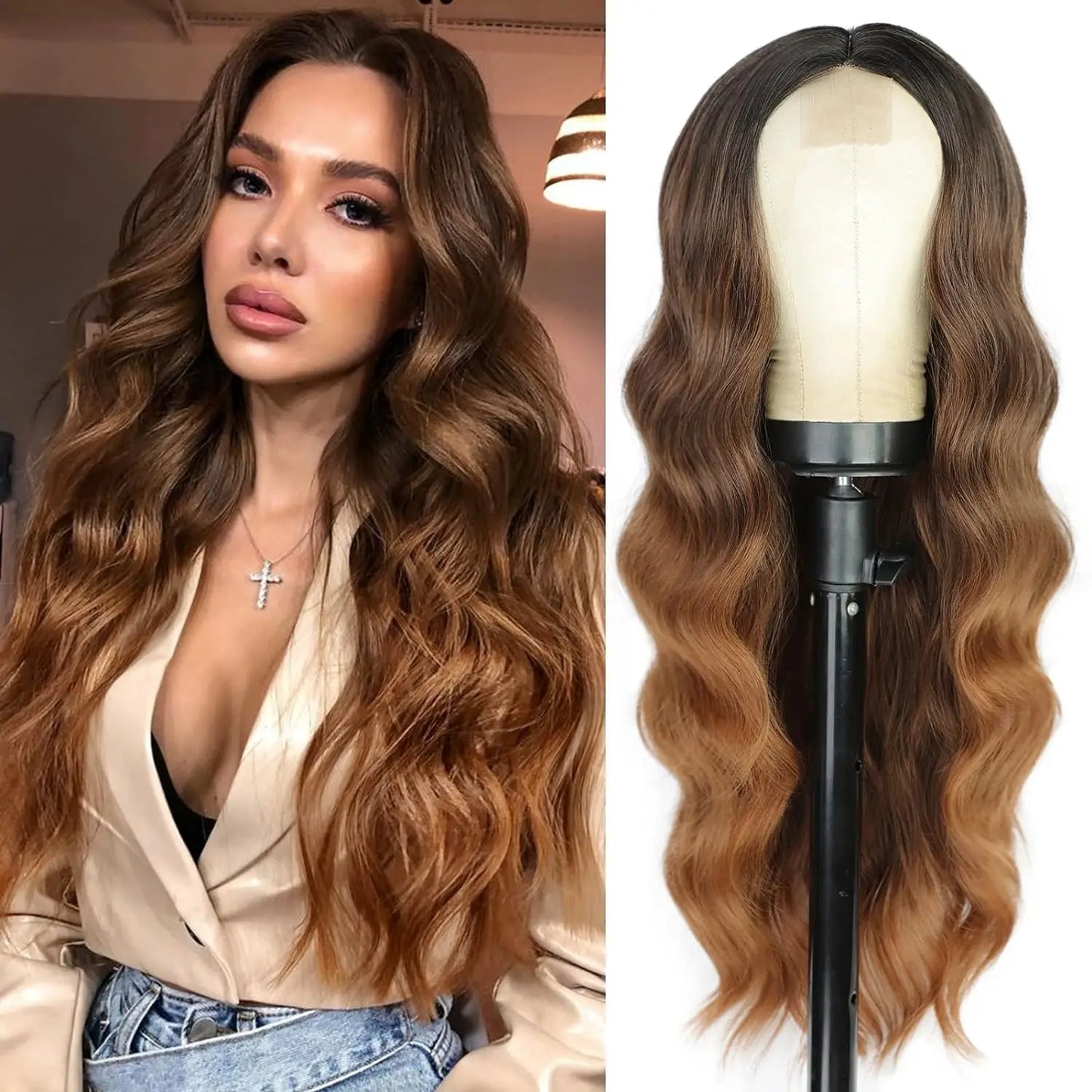 Tereshar Heat Resistant Synthetic Wig for Halloween Christmas Black Long Body Wave Lace Front Wigs for Black Women