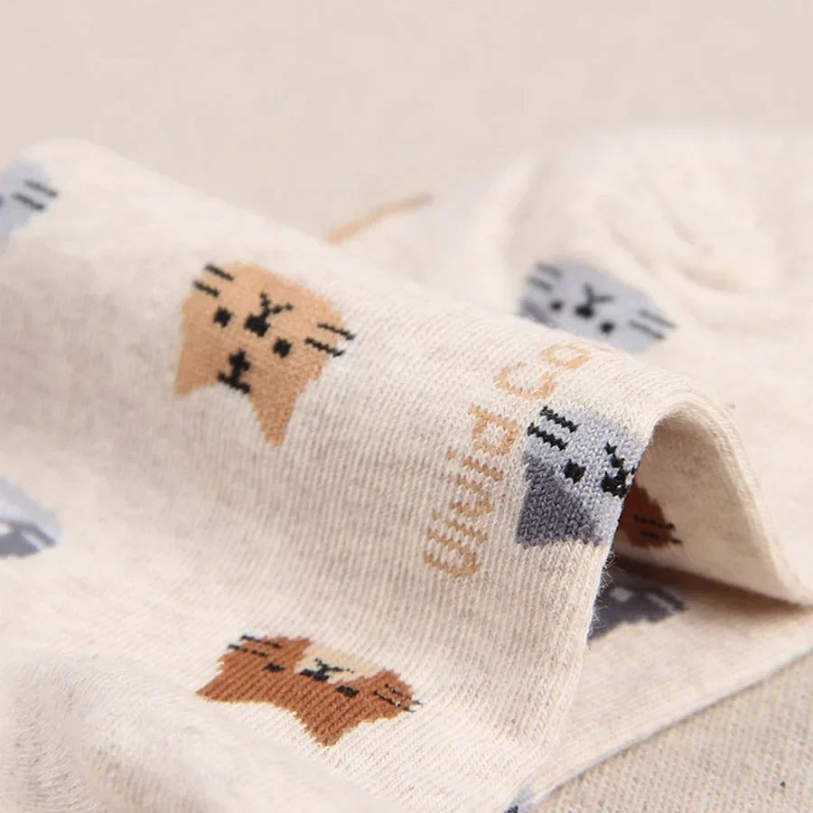 Cute Cartoon Cat Print Women Socks Sweet Cute Japanese Style Kawaii Long Socks Casual Harajuku Streetwear Cotton Soft Crew Socks