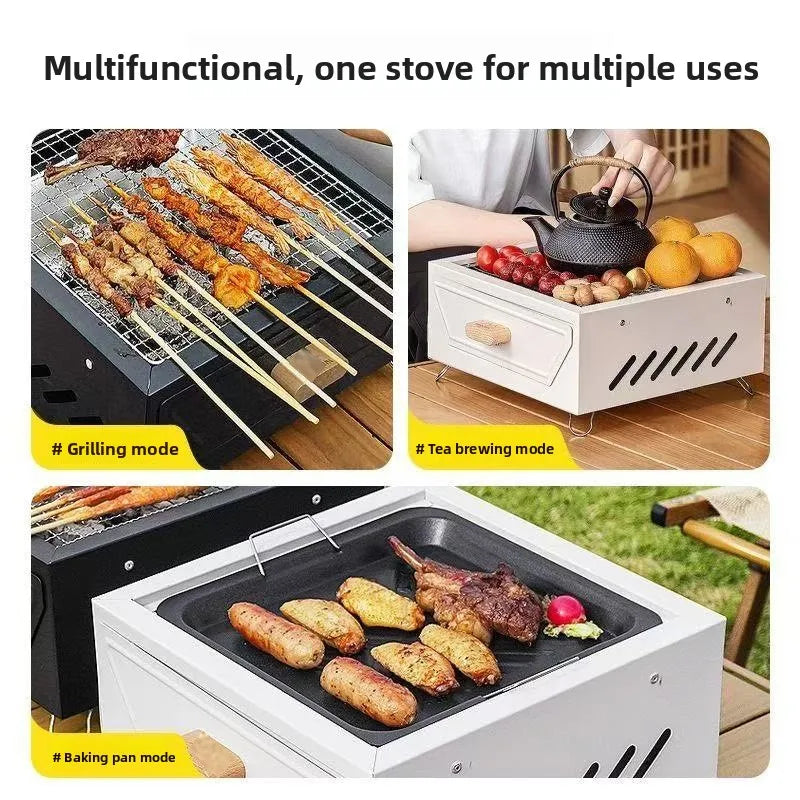 Camping Courtyard BBQ Grill Outdoor Portable Charcoal Barbecue Rack Square Camping Fire Basin Foldable Picnic Barbecue Tool