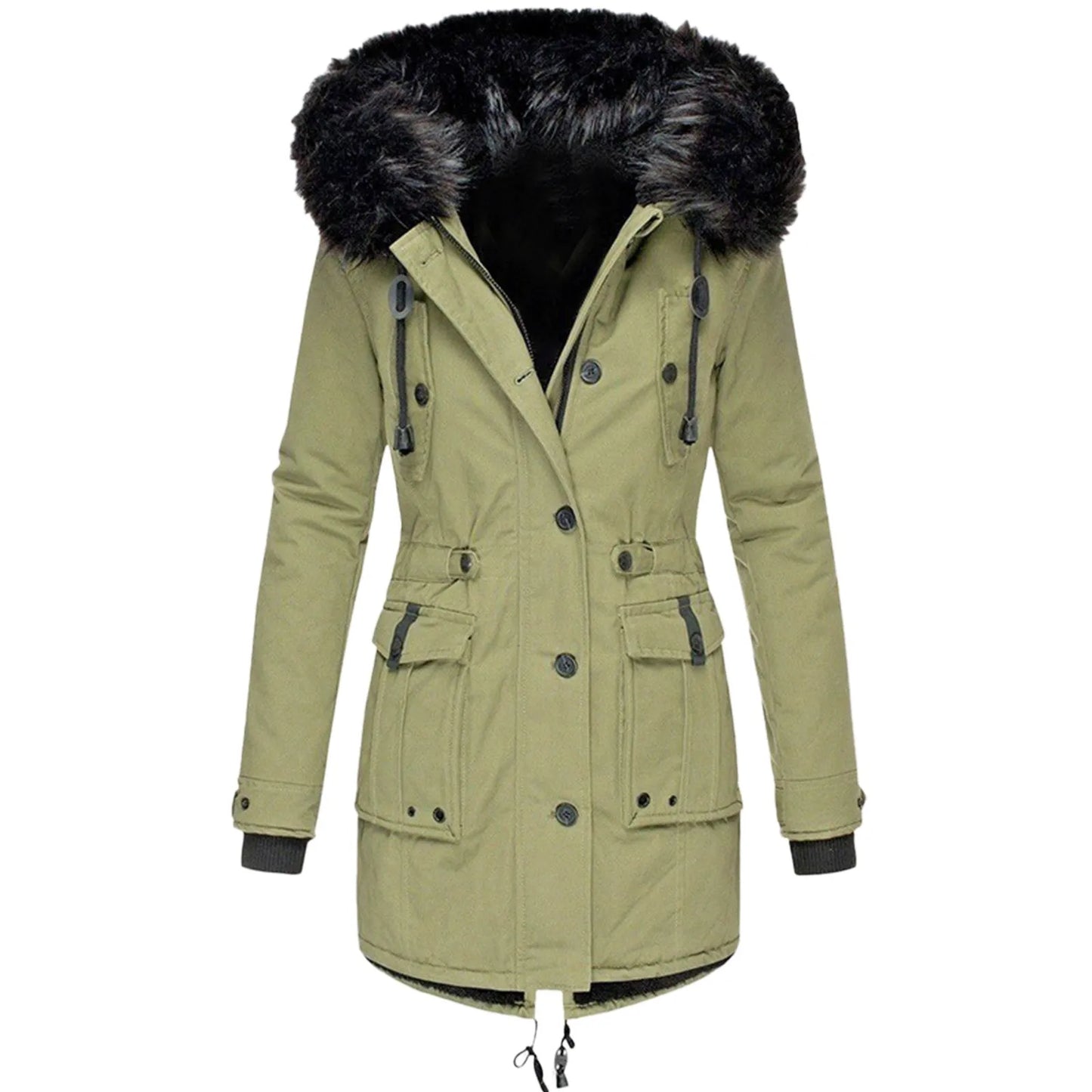 1 Pcs Winter Down Padded Coat for Women Plus Size Puffer Jacket Thick Thermal Fleece Lined Parka Fur Collar Hooded Outwear Loose