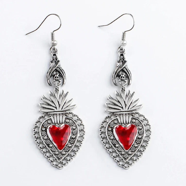 New Dark Vintage Gothic Collection Earrings Sacred Heart Goth Halloween Earrings for Women Red Oil Drop Gothic Punk Accessories