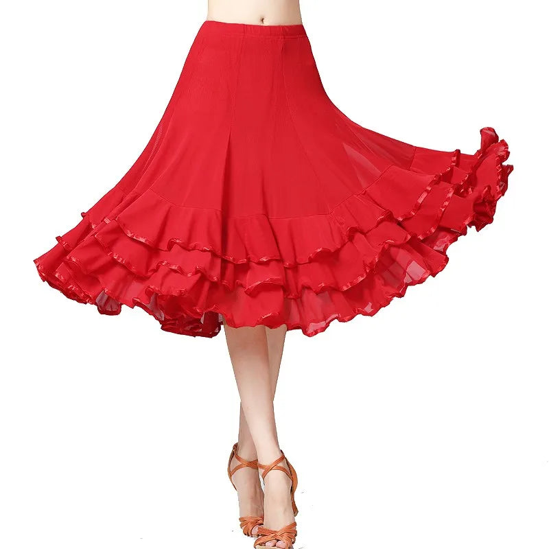 Womens Large Swing Lace Skirt Slim Wasit Dancing Ballroom Practice Lace Skirt Female Performance Skirt Women Clothing Faldas