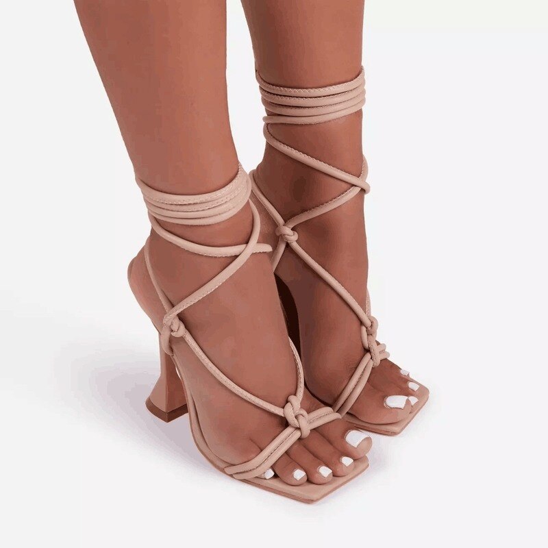 Summer New Sexy Pumps Black Open Toe Cross-Tie Womens Sandals Fashion Narrow Band Mesh Weird Banquet Heels Plus Size 35~43