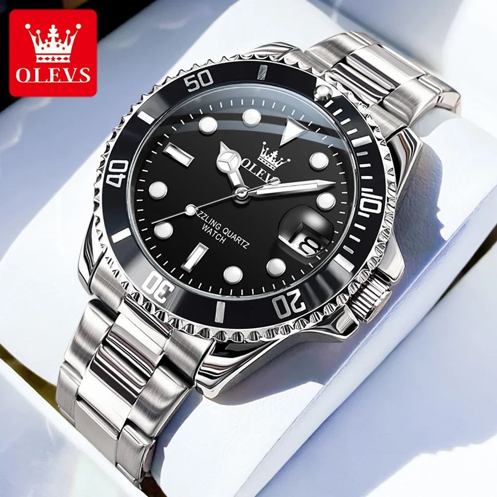 OLEVS 5885 Brand Original Authentic Watches for Man Luxury Gift Box Steel Band Calendar Quartz Men's Watch