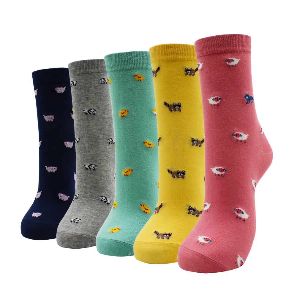 5 Pairs Fashion Colorful Kawaii Cute Cartoon Cotton Women Socks Harajuku Korean Halloween Cat Dog Owl Duck Fox Girl Socks