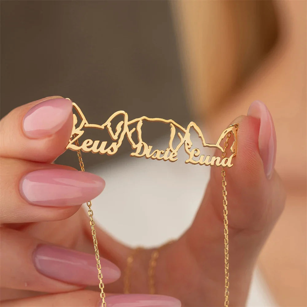 Multiple Dog Ear Personalized Name Necklace Custom Pet Jewelry Memorial Gift For Women Dog Head Stainless Steel Choker Necklaces