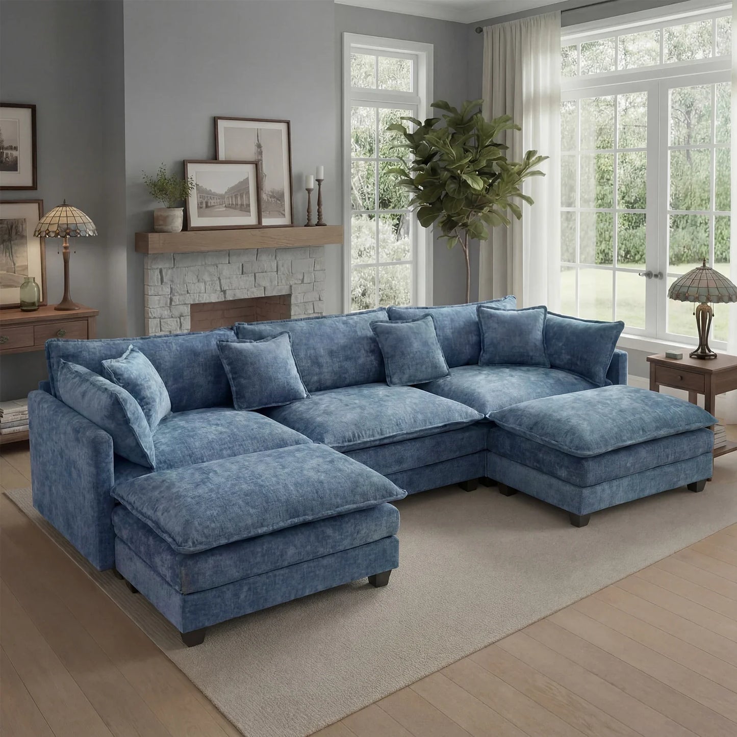 Redlife 113.4" Modular Sectional Sofa with Ottoman, Comfy Cloud Couch with Deep Seat (23.6" D), Solid Wood Frame, for Living Room.