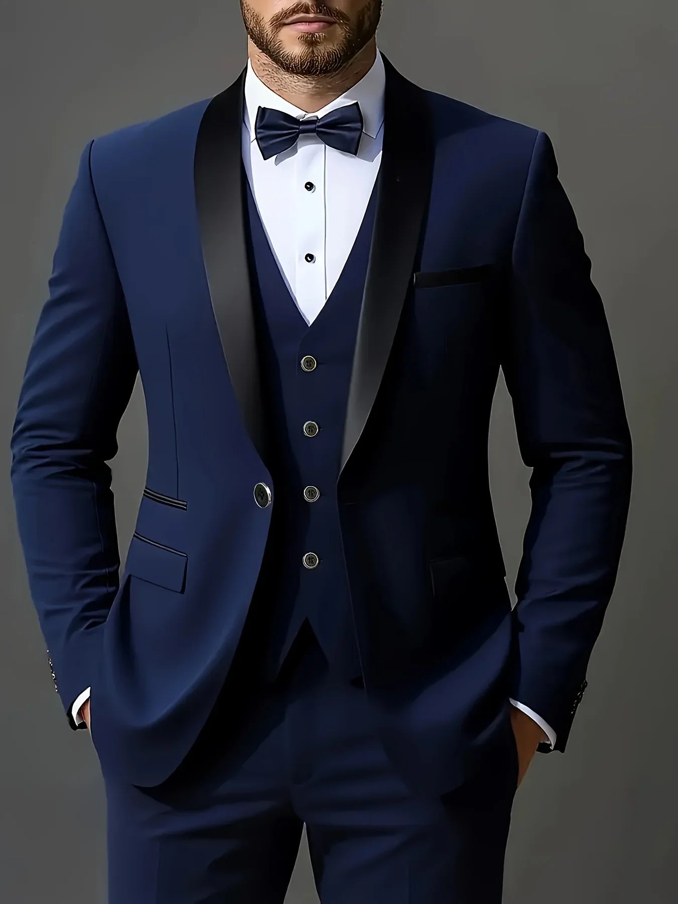 Men 3pcs Suit Set, Jacket + Vest + Pants, Fashionable High-Quality, Formal Attire.