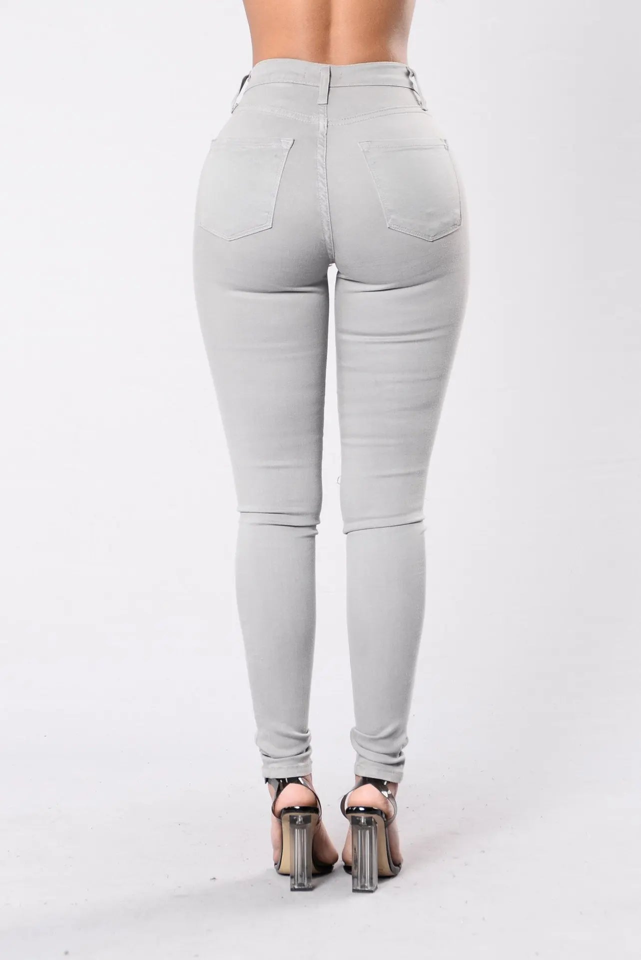 Woman's pure color jeans denim high waist jeans street play cultivate one's morality pants shaping figure with high waist jeans