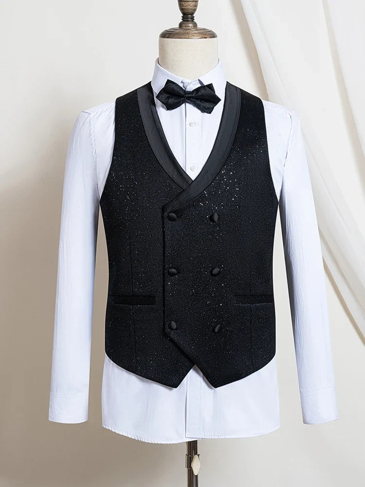 Turkish Luxury Wedding Suits for Groom 3 Pieces Man Suits Slim Fit High Quality Shining Flash Diamond Tuxedo Dinner Suit