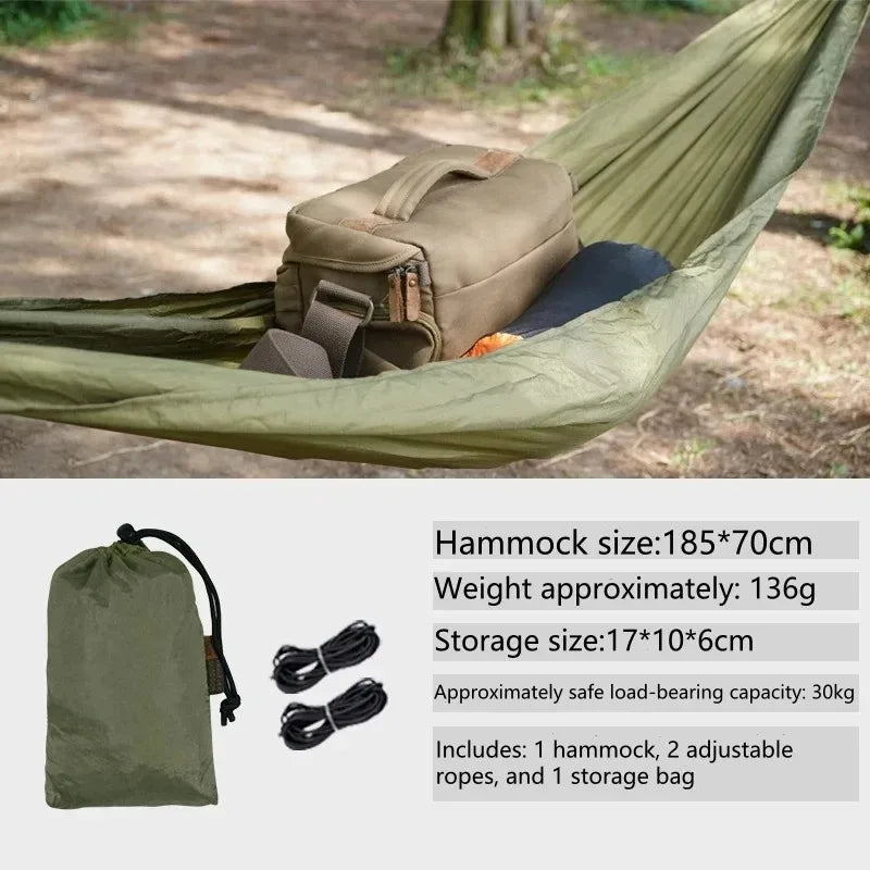 Portable and easy-to-setup small storage hammock for hiking, mountaineering, cycling, and camping — compact hammock for gear org