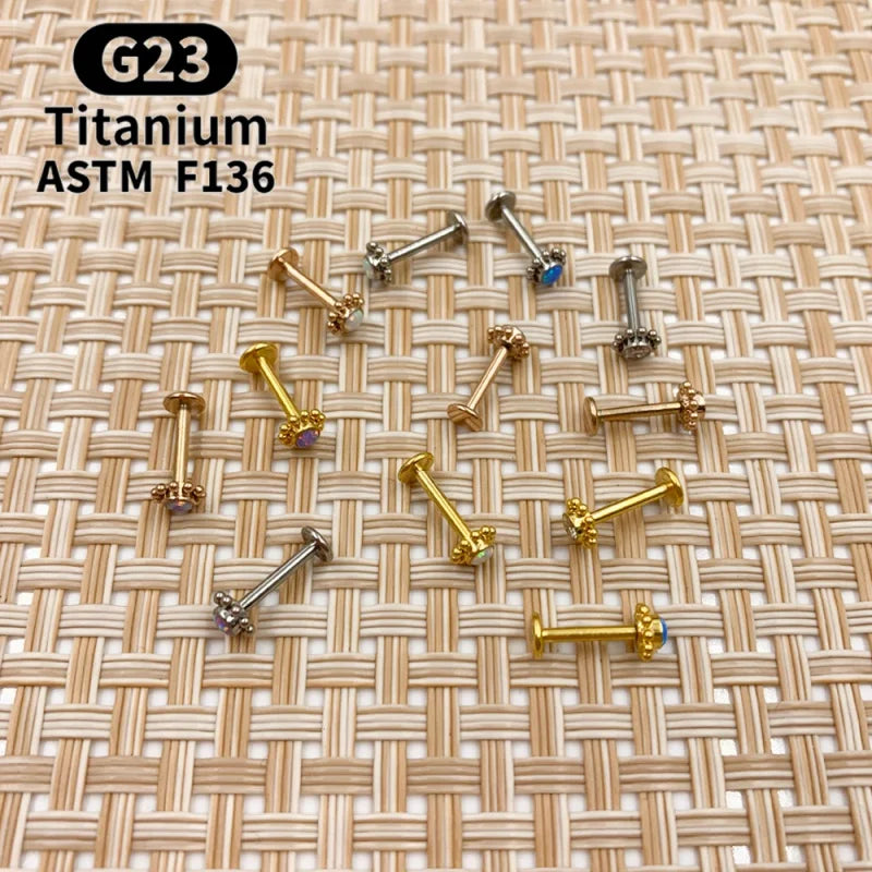 G23 Titanium Lip Labret Nose ASTM-F136 Piercing Body Jewelry Opal Zircon Internally Threaded Earring Helix Tragus Cartilage Ear