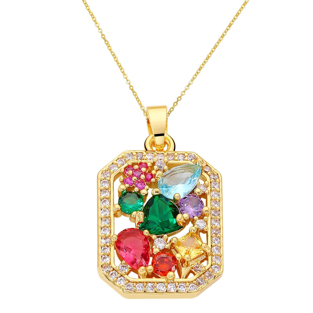 Juya 18K Real Gold Plated Micro Pave Zircon Butterfly Horse Bees Cat Leopard Pendant Necklace For Women Birthday Christmas Gift