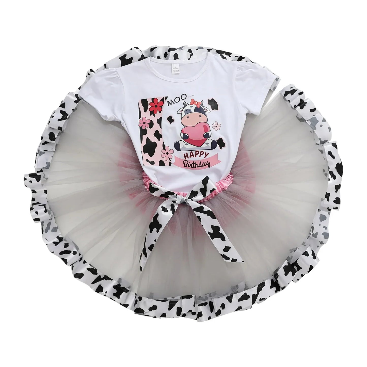 2-8Y Kids Girls Clothes Sets Girls Short Sleeved Letter Print Mesh Tutu Skirt Birthday Party Dance Performance Suits
