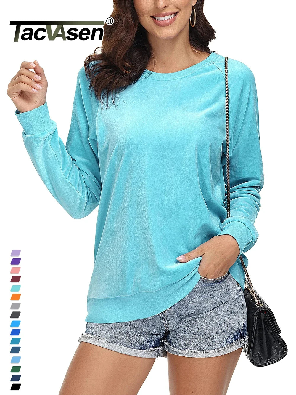 TACVASEN Spring Lightweight Crew Neck Pullover Womens Casual Soft Fuzzy Sweatshirts Warm Hoodies Sweet Streetwear Sports Tops