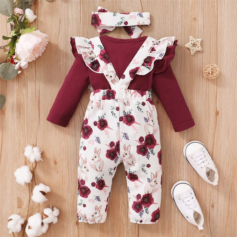 0-18months Baby Girl Clothes Set Red Color Long Sleevs Bodysuit