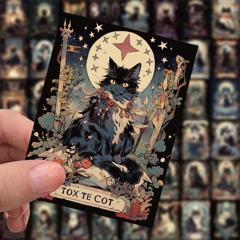 10/30/60pcs Cartoon Cat Tarot Card Stickers Waterproof Graffiti Car Skateboard Laptop Vinyl Cool Goth Decoration Sticker Decals