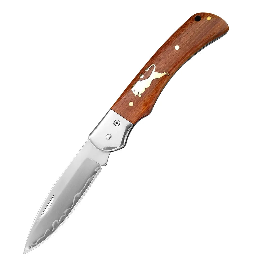 Super Sharp Damascus VG10 Steel Pocket Knife Folding Blade Wooden Handle Kitchen Fruit Meat Vegetable Cutting Knife Holiday Gift