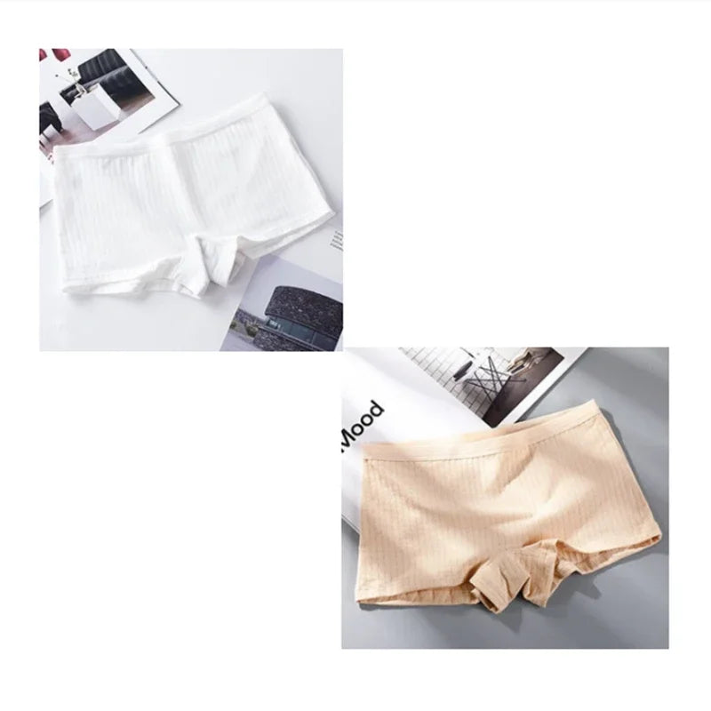 2pcs Womens Boxer Underwear Packs Soft Ribbed Cotton Boyshorts Female Safety Short Panties Plus Size M/L/XL