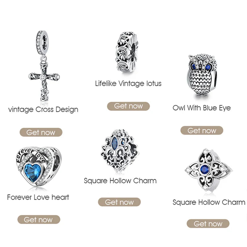 WOSTU 925 Sterling Silver Evil Eyes Charms Fatima Hand Hamsa Vintage Pendants For Women  Heart Beads Fit DIY Bracelets Necklaces